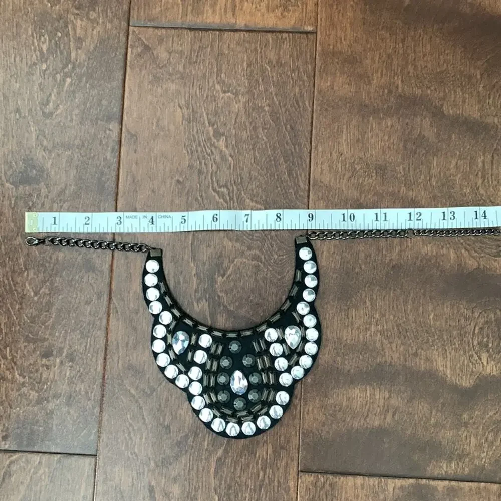 Vintage Handmade Art Deco Studded Scalloped Hem Teardrop Boho Bib Necklace